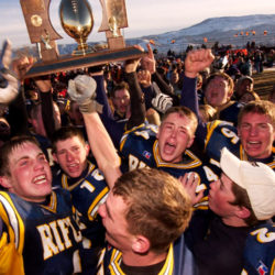 PHOTO SPECIAL TO THE DENVER POST
RIFLE - RIfle High players celebrate their 7-6 victory over Sterling in the 3A State High School championship game, 4 Dec.
PHOTO SPECIAL TO THE DENVER POST by Ed Kosmicki 2004